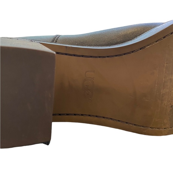 UGG BLACK LEATHER HEELED PULL ON BOOTS SZ 9.5 - Picture 7 of 8